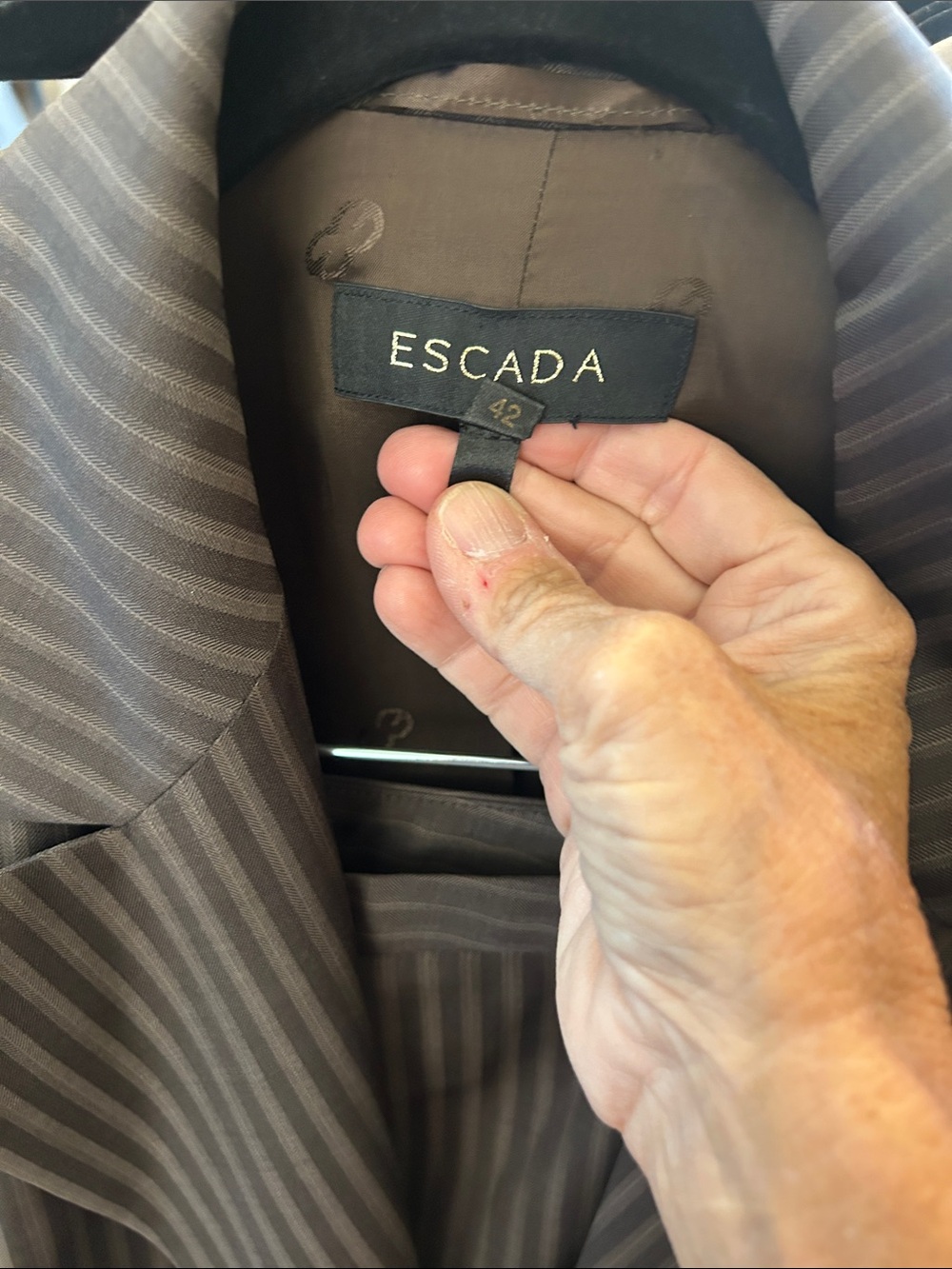 Escada Taupe and brown Pinstripe Women's pantsuit- Tailored Notch Lapel